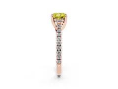 Fancy Yellow Cushion Cut Diamond Solitaire Ring Set in Rose gold with Brilliant Pavé Band and Prong Setting