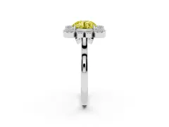 Fancy Yellow Round Cut Diamond Cluster Halo Ring Set in Platinum with Milgrain Bezel Accents and Plain Band