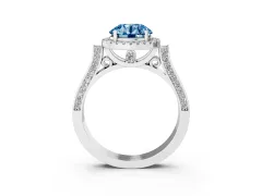 Fancy Blue Round Cut Diamond Halo Ring Set in Silver with Pavé-Lined Split Shank Band