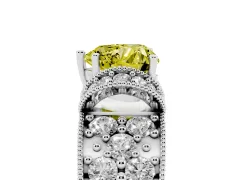 Fancy Yellow Heart Cut Diamond Milgrain Halo Pavé Engagement Ring Set in Platinum with Prong Setting