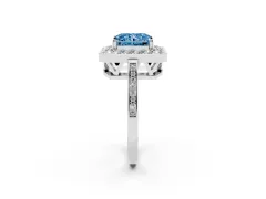 Fancy Blue Radiant Cut Diamond Halo Ring Set in Platinum with Accent-Lined Split Shank and Prong Setting