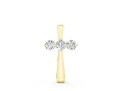 Round Diamond Three-Stone Vertical Pendant Set in Yellow gold with Prong Setting