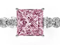 Fancy Pink Princess Cut Diamond Five-Stone Prong Set Band Ring Set in Silver with Polished Band