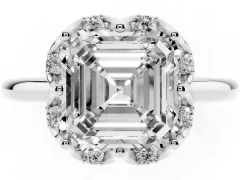 Asscher Cut Diamond Round Cluster Halo Ring Set in Silver with Solitaire Band and Prong Setting