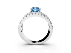 Fancy Blue Cushion Cut Diamond Split Shank Pavé Solitaire Ring Set in White gold with Open Shank Design