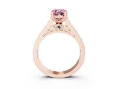 Fancy Pink Cushion Cut Diamond Channel Set Solitaire Engagement Ring Set in Rose gold with Prong Setting