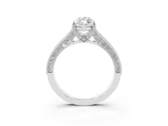 Marquise Cut Diamond Solitaire Ring Set in White gold with Milgrain-Edged Pavé Band and Prong Setting
