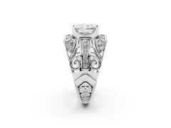Radiant Cut Diamond Art Deco Ring Set in Platinum with Pavé Split Shank