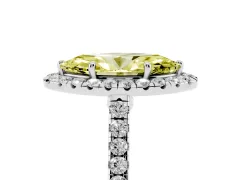 Fancy Yellow Marquise Cut Diamond Halo Pavé Engagement Ring Set in Platinum with Prong Setting
