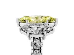 Fancy Yellow Marquise Cut Diamond Three-Stone Ring Set in Silver with Pavé Band