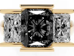 Fancy Black Radiant Cut Diamond Three-Stone Channel Set Ring Set in Yellow gold with Smooth Polished Band