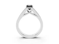 Fancy Black Emerald Cut Diamond Solitaire Ring Set in Platinum with Channel-Set Accent Stones and Prong Setting