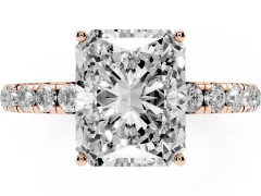 Radiant Cut Diamond Pavé Solitaire Engagement Ring Set in Rose gold with Prong Setting
