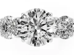 Round Cut Diamond Three-Stone Ring Set in Silver with Round Accent Stones and Plain Band