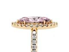 Fancy Pink Marquise Cut Diamond Pavé Halo Ring Set in Yellow gold with Prong Setting