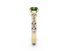 Fancy Green Cushion Cut Diamond Channel Set Solitaire Engagement Ring Set in Yellow gold with Prong Setting