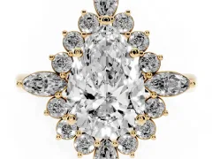 Pear Cut Diamond Cluster Halo Ring Set in Yellow gold with Marquise and Round Accents