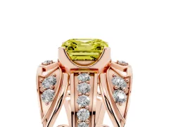 Fancy Yellow Asscher Cut Diamond Art Deco Ring Set in Rose gold with Pavé Split Shank