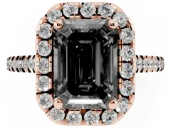 Fancy Black Emerald Cut Diamond Cushion Halo Ring Set in Rose gold with Pavé Band