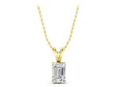 Emerald Cut Solitaire Pendant Set in Yellow gold with Four-Prong Setting
