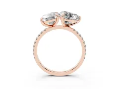 Emerald and Heart Toi Moi Ring Set in Rose gold with Prong Setting and Pavé Band