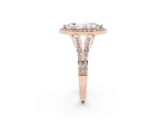Marquise Cut Diamond Halo Split Shank Pavé Ring Set in Rose gold with Prong Setting