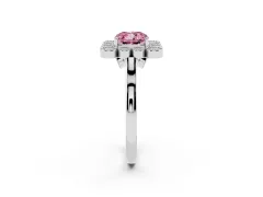 Fancy Pink Cushion Cut Diamond Cluster Halo Ring Set in White gold with Milgrain Bezel Accents and Plain Band