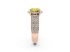 Fancy Yellow Radiant Cut Diamond Halo Ring Set in Rose gold with Pavé Band and Raised Center Setting
