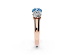 Fancy Blue Cushion Cut Diamond Three-Stone Ring Set in Rose gold with Plain Polished Band