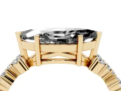 Fancy Black Marquise Cut Diamond Ring Set in Yellow gold with Scattered Round Accents