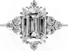 Emerald Cut Diamond Cluster Ring Set in Platinum with Beaded Band