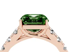 Fancy Green Asscher Cut Diamond Solitaire Ring Set in Rose gold with Cut-Down Micro Pavé Band and Prong Setting