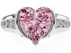Fancy Pink Heart Cut Diamond Bezel-Set Solitaire Ring Set in Silver with Channel-Set Band