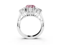 Fancy Pink Heart Cut Diamond Three-Stone Ring Set in Silver with Textured Band