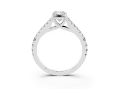 Emerald Cut Diamond Split Shank Pavé Engagement Ring Set in White gold with Prong-Held Center Stone