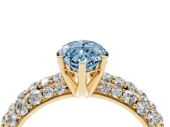 Fancy Blue Marquise Cut Diamond Pavé Band Solitaire Ring Set in Yellow gold with Close-Set Accent Stones and Prong Setting