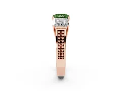 Fancy Green Princess Cut Diamond Three-Stone Ring Set in Rose gold with Textured Band