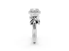 Cushion Cut Diamond Halo Floral Band Ring Set in Platinum with Prong Setting
