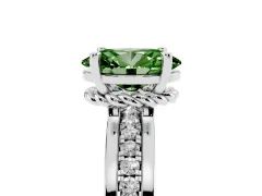 Fancy Green Oval Cut Diamond Solitaire Ring Set in Silver with Channel Set Band and Prong Setting