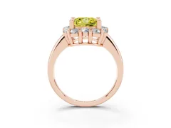 Fancy Yellow Princess Cut Diamond Halo Cluster Engagement Ring Set in Rose gold with Polished Band and Prong Setting
