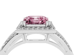 Fancy Pink Asscher Cut Diamond Halo Ring Set in Silver with Double Pavé Split Shank