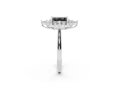 Fancy Black Emerald Cut Diamond Cluster Halo Ring Set in Platinum with Marquise and Round Accents