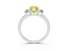 Fancy Yellow Cushion Cut Diamond Three-Stone Ring Set in Silver with Pavé Band and Graduated Sides