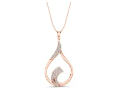 Pavé Round Diamond Twist Pendant Set in Rose gold with Open Teardrop