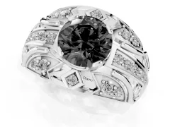 Fancy Black Round Cut Diamond Art Deco Ring Set in Silver with Pavé Split Shank