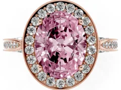 Fancy Pink Oval Cut Diamond Halo Engagement Ring Set in Rose gold with Accent Split Shank Band