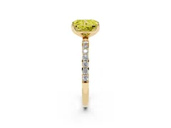 Fancy Yellow Radiant Cut Diamond Solitaire Engagement Ring Set in Yellow gold with Round Pavé Band and Prong Setting