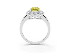 Fancy Yellow Radiant Cut Diamond Halo Cluster Engagement Ring Set in Platinum with Polished Band and Prong Setting