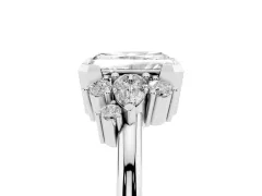 Radiant Diamond Cluster Side Stone Ring Set in Silver with Pear and Round Side Stones