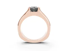 Fancy Black Princess Cut Diamond Bezel Solitaire Ring Set in Rose gold with Wide Band